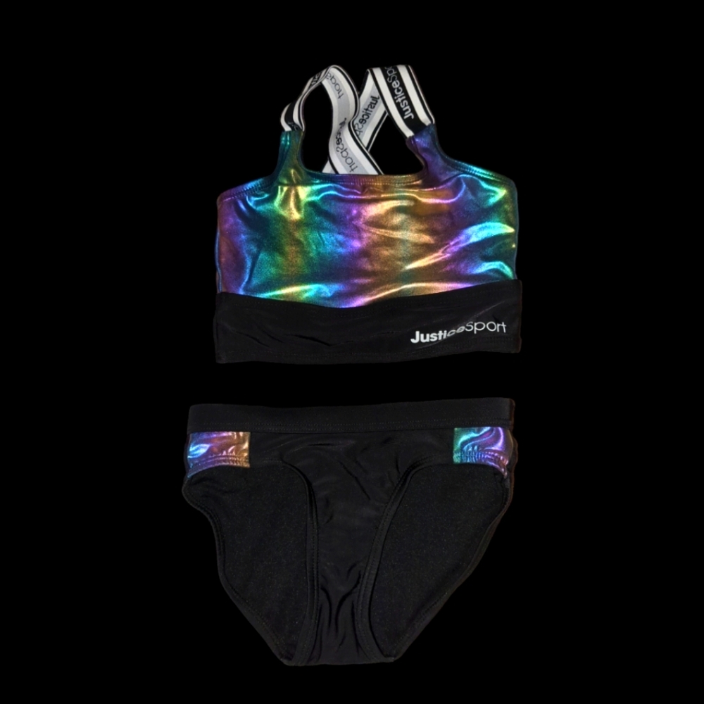 Justice Black and Holographic Swimsuit/ Active Set